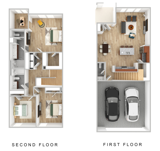 two floor plans with two car garage and two bedroom at The Villas at Bardin