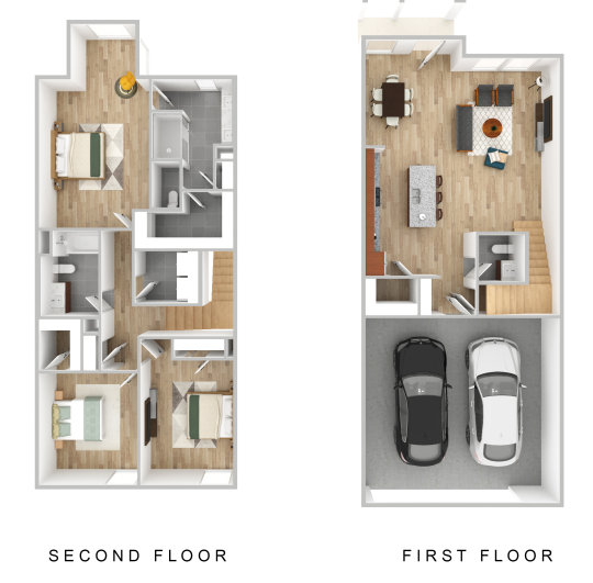 two floor plans with two car garage and two bedroom at The Villas at Bardin