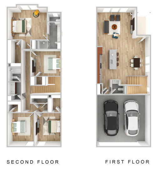 two floor plans with two car garage and two bedroom at The Villas at Bardin