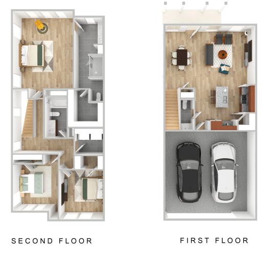 two floor plans with two car garage and two bedroom at The Villas at Bardin